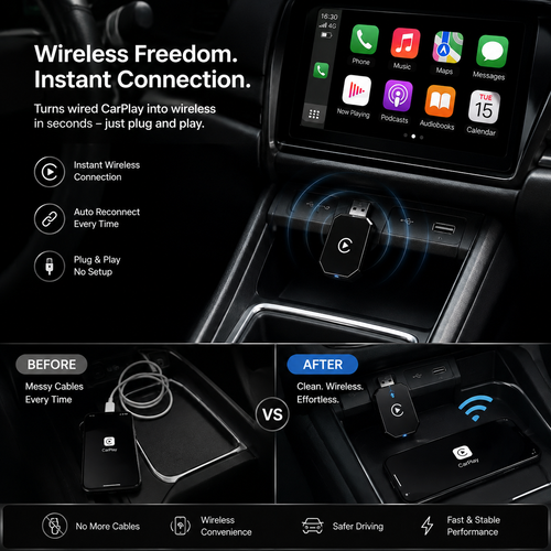 Wireless CarPlay & Android Auto Adapter (2-in-1)