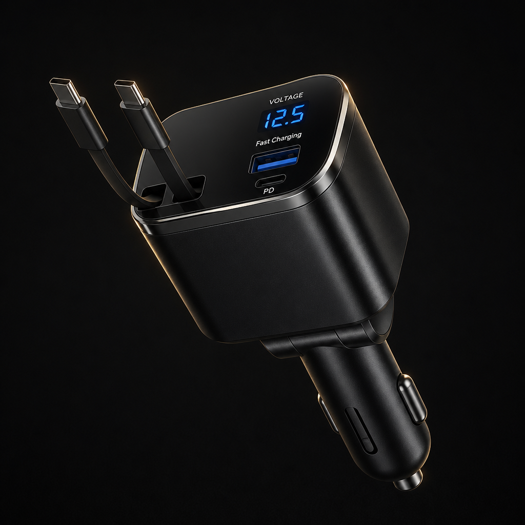Alka Retractable Car Charger — 30W USB-C, aluminum frame