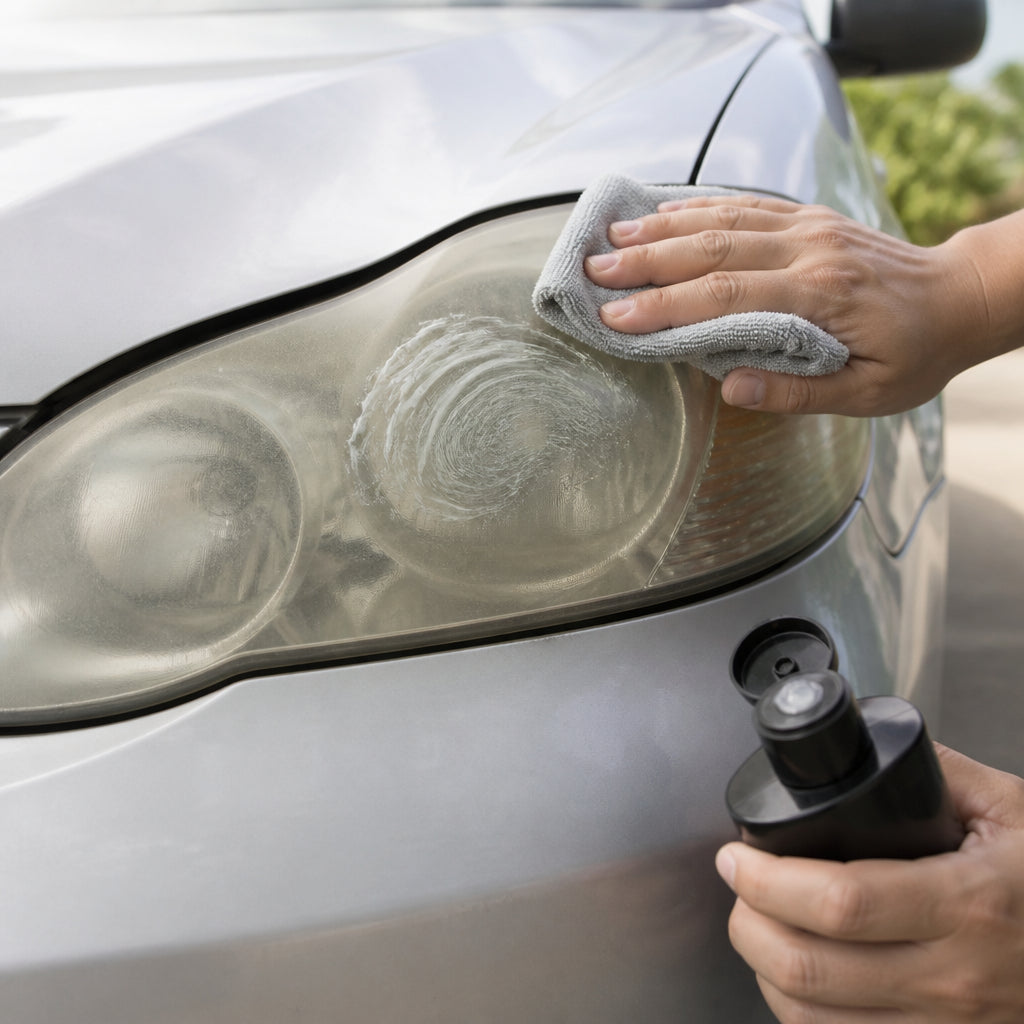 Apply Alka Headlight Cleaner to cloudy car headlights Egypt
