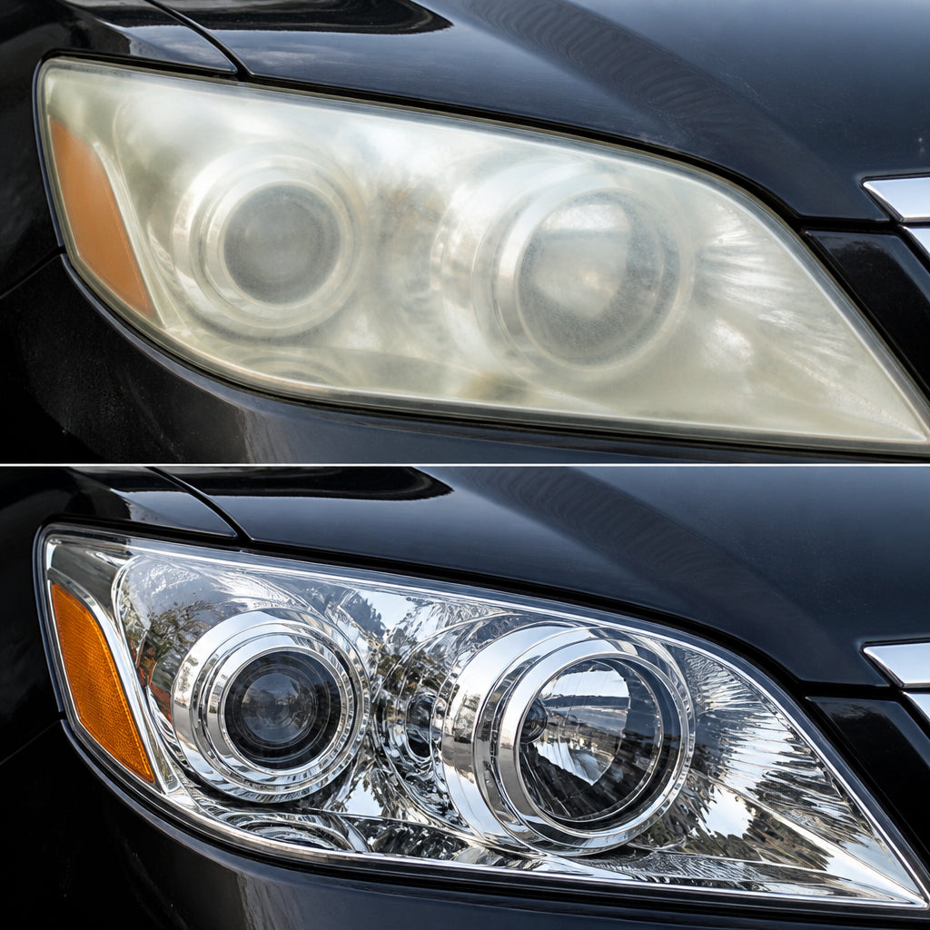 Restored clear headlights after Alka Headlight Cleaner Egypt